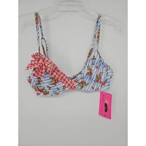 Betsey Johnson gingham picnic flower bikini small medium skirt bikini plaid NWT